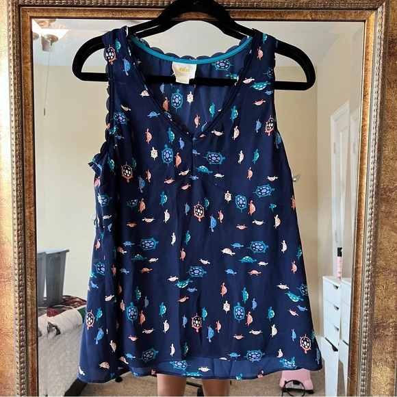 Maeve Anthropologie Turtle Print Scalloped tank top - Picture 2 of 5